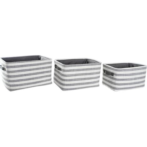 Panier coton gris blanc élégance et rangement pratique - Gris rayé de blanc