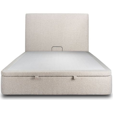 Lit coffre 200x200cm avec tête de lit tapissier Bouclette Beige - Hauteur totale : 39cm (1/5)