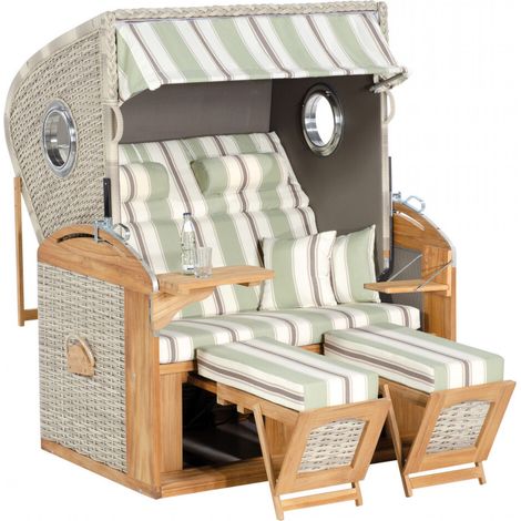 Strandkorb Rustikal 305 Z XL Comf., KS white-coral, Teak