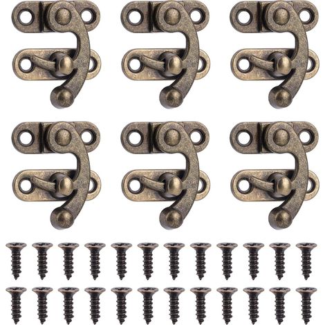 pezzi Mini chiavistello a leva, 3,3 x 2,8 cm, antico gancio a levetta sinistro/destro con 24 viti, chiusura girevole per portagioie