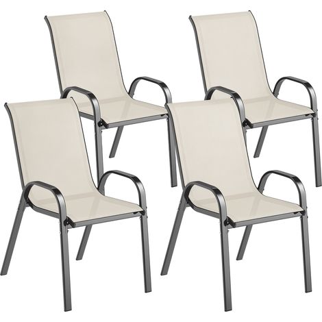 Set di 4 sedie da giardino impilabili con braccioli curvi, struttura in acciaio e tessuto traspirante, 54 x 71 x 93 cm, beige.
