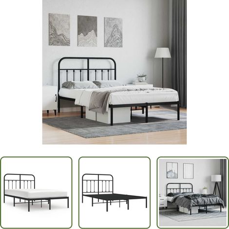 vidaXL Lit avec soutien - Cadre de lit métal sans matelas avec tête de lit noir 120x190cm (1/5)