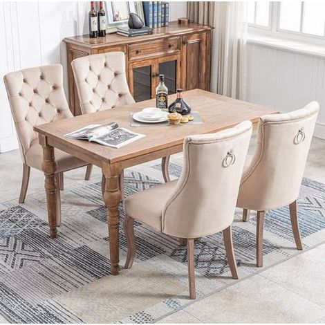 Esszimmerstuhl aus Samt in Beige, hohe Rückenlehne, gepolstertes Design, 97 x 51 x 47 cm (1/5)