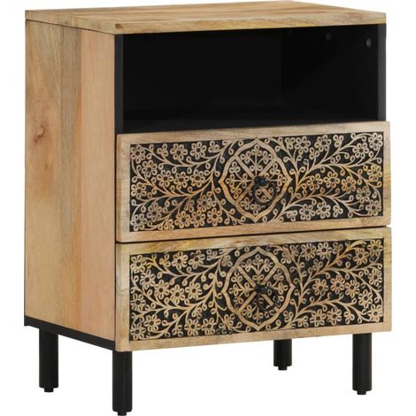 Comodino con 2 cassetti e 1 vano 50 x 33 x 60 cm legno di mango e ferro DEC033042