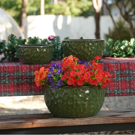 Pot de fleurs en céramique vert antique extérieur OKMYHOME (1/5)