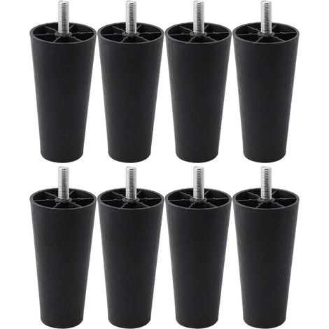 Huit pieds de canapé coniques en plastique noir, mesurant 60x38x120 mm, compatibles avec différents styles de meubles. (1/5)