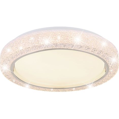 Deckenlampe LED Deckenleuchte Kristalllampe Wohnzimmerleuchte rund, Chromring, 24W 1400lm warmweiß, DxH 40 x 8 cm