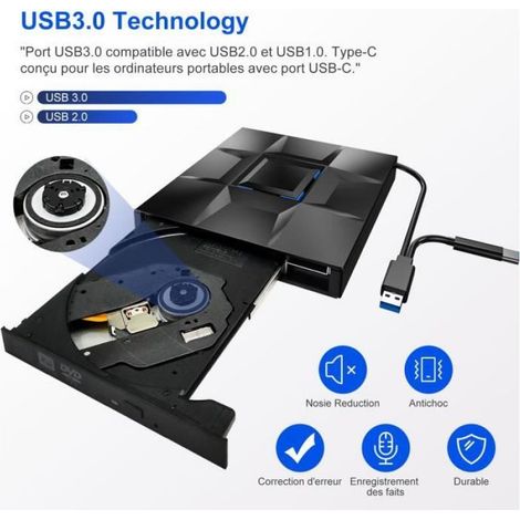 Externes DVD-/CD-Lesegerät/Brenner – Schwarz – USB 3.0 – Typ-C – Ultraschlank – Tragbar (1/5)