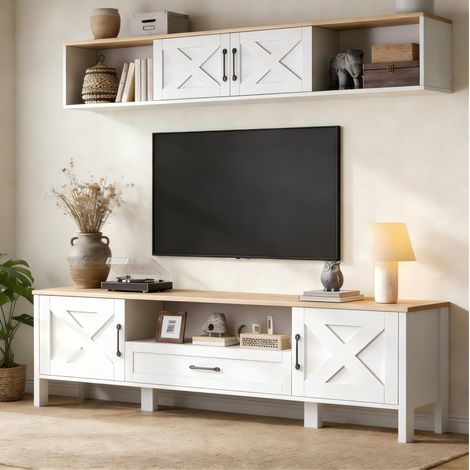 Mobile TV con vetrina pensile 180 cm MDF bianco OKMYHOME (1/5)