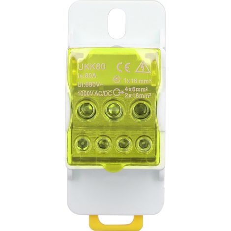 Boîte de distribution à bornier sur rail DIN 690 V 80 A, avec bornes de jonction en laiton pour conducteurs épissables, pour appareils électroménagers, jaune (1/5)