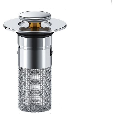 Bouchon Évier À Levier - Filtre Anti-Cheveux - Compatible Trou D'Évacuation 34 À 40 Mm - Salle De Bain - Argent (1/5)