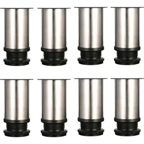 Set mit 8 verstellbaren Möbelfüßen - Chrommetall - Höhenverstellbar (Gesamt: 80-95 mm)