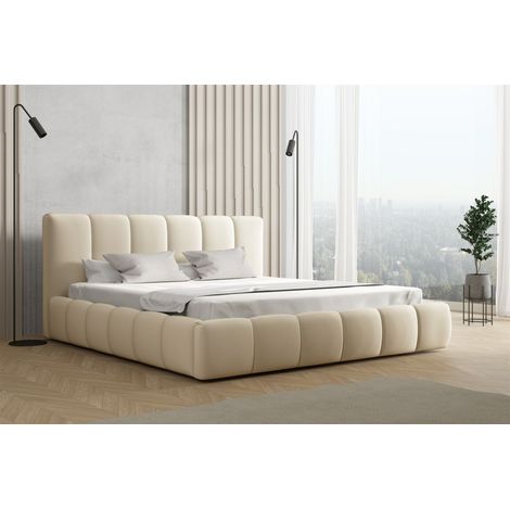Polsterbett Doppelbett GIULIA Komplettset 200x200cm Stoff Magic Velvet Creme (1/3)