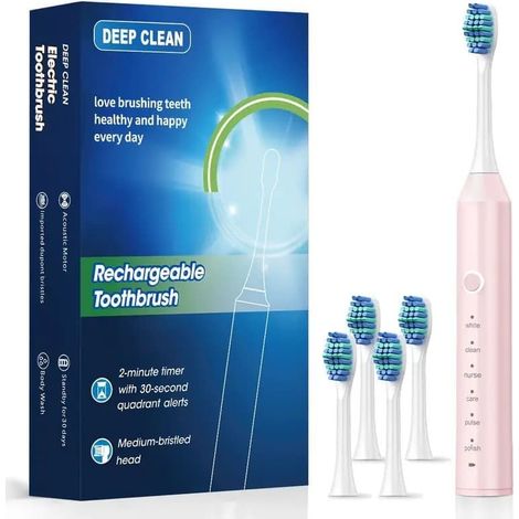 Brosse à dents électrique pour adultes avec 4 têtes de brosse - 6 modes de vibration, chargement USB, minuteur et station de charge-AquaForge (1/2)
