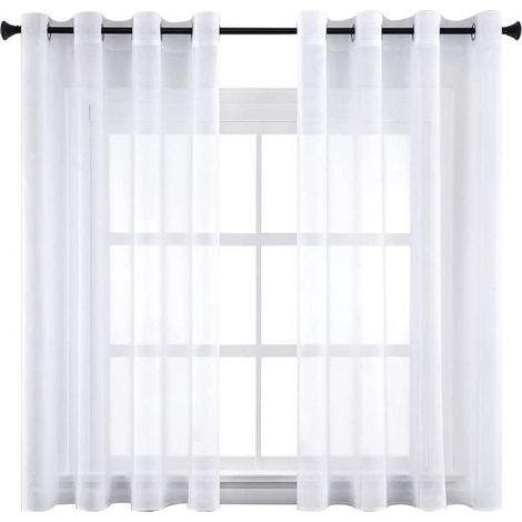 2 Panneaux Rideaux Voilage Blanc à Oeillets Rideau Court Fenêtre 140×160cm (L×H) Semi-Transparent Décoration d\'Intérieure en Effet (1/4)