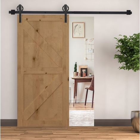 Schiebetür-Set 200 cm aus schwarzem Stahl, komplett mit Schienen, Rollen und Stoppern HAVRYA (1/5)