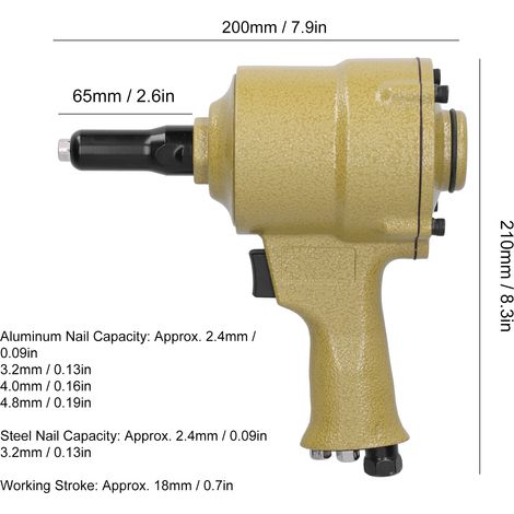 Pistolet à rivets pneumatique style européen pour rivets 2,4 à 4,8 mm