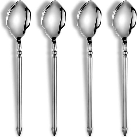 Set of 4 unique stainless steel soup spoons, mythical Poseidon long-handled soup spoon, thick and heavy silver, 19.1 cm, silver