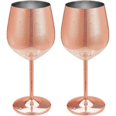Ensemble de 2 verres à vin en acier inoxydable et cuivre, verres à vin rouge, verres à cocktail, verres à champagne en acier inoxydable, 500 ml. (1/3)