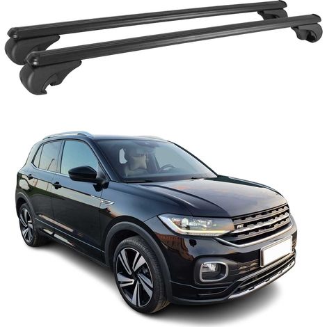 OMAC Aluminium Dachträger Querträger für VW T-Cross 2019-2026 – TÜV / DIN 75302:2019 – Abschließbar – Max. 75 kg – 2 Stangen Schwarz (1/5)