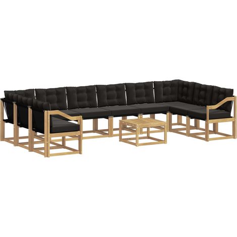 Conjunto de sofás de exterior con cojín 11 pcs Blanco y Negro vidaXL (1/5)