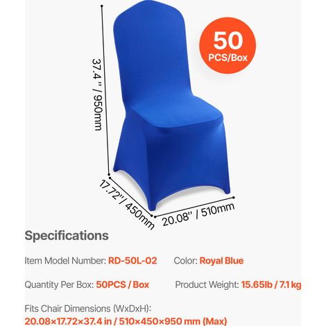 VEVOR 50 Pcs Royal Blue Chair Covers, Polyester Spandex Chair Cover, Stretch Slipcovers for Wedding Party Dining Banquet Flat-Front Chair Covers, Fits Chair Measures up to 20.08 x 17.72 x 37.4 inch (1/4)