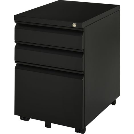 Caisson de Rangement Bureau Mobile 3 Tiroirs avec Roulettes - Caisson en Acier Noir pour Bureau et Domicile (1/5)