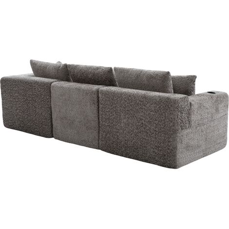 Canapé d'angle modulaire gris clair sans accoudoirs avec porte-gobelets, forme en L, 261×165×80,5 cm (1/5)