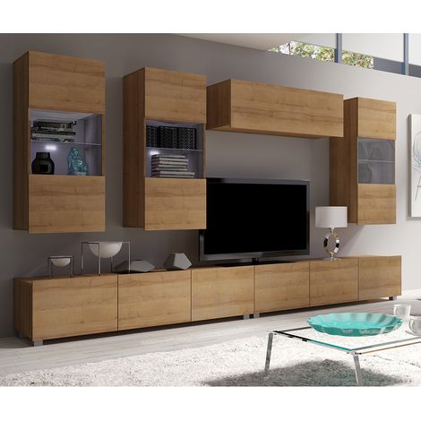 Großes Wohnwand Set mit LED Beleuchtung in Eiche Gold Nb. CAIRNS-132, B/H/T ca. 300/200/43 cm (1/5)