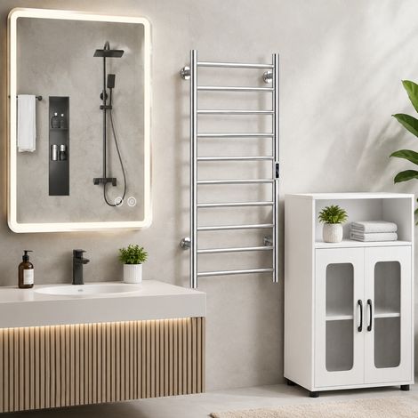 LED-Badezimmerspiegel-Set (3-teilig) – beschlagfreier Spiegel, freistehender Schrank und elektrischer Handtuchwärmer (1/5)