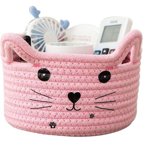 Cestino portaoggetti, in corda di cotone intrecciata, piccolo cestino intrecciato, cestino portaoggetti per giocattoli per bambini, cestini per giocattoli, contenitore (rosa) (1/5)