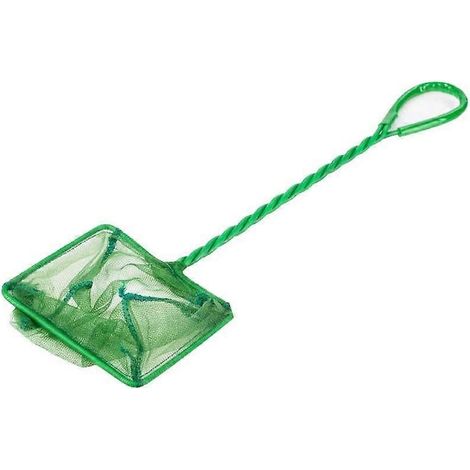 Épuisette d'aquarium à long manche avec poignée antidérapante et maille carrée en nylon profond, utilisée pour le nettoyage des aquariums. (1/5)