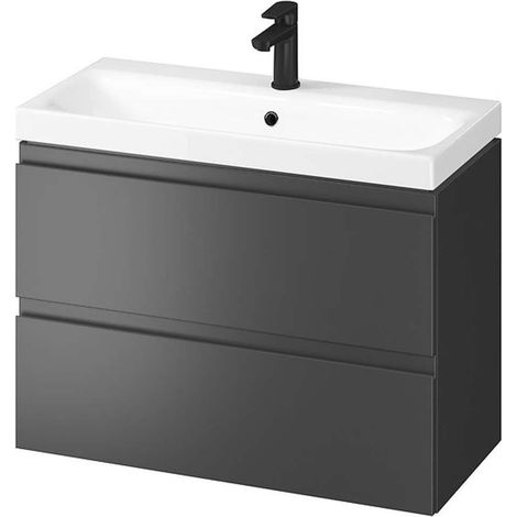 Cersanit Moduo - Waschtisch mit Unterschrank, 57x80x38 cm, 2 Schubladen, Anthrazit S801-468-DSM (1/3)