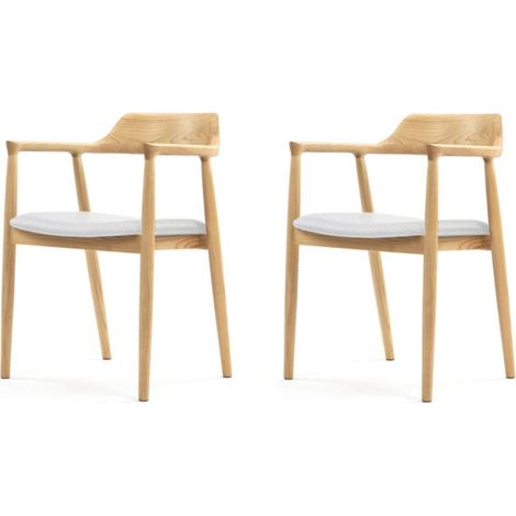 Lot de 2 chaises SERENA scandinave en bois naturel et coussin blanc (1/5)
