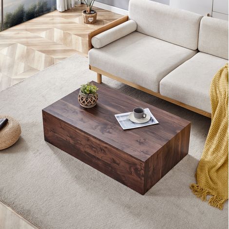 Rechteckiger Couchtisch 90 x 50 x 30 cm in Walnussoptik, MDF, montagefrei HAVRYA (1/5)