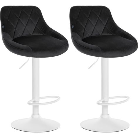 Set di 2 sgabelli da bar girevoli altezza regolabile in velluto nero con cuciture decorative struttura in metallo bianco 100005574