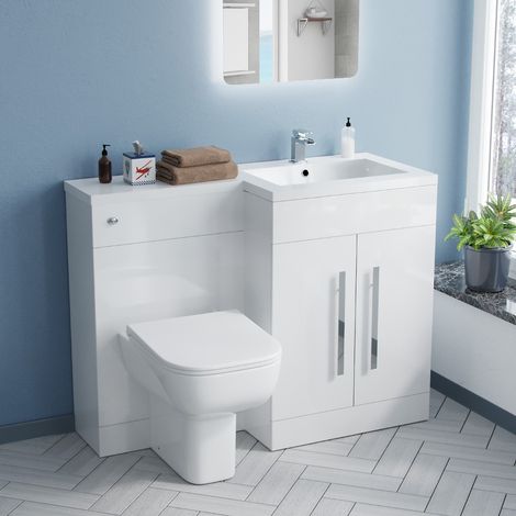Aric RH 1100mm Vanity Basin Unit, WC Unit & Debra Back To Wall Toilet White (1/5)