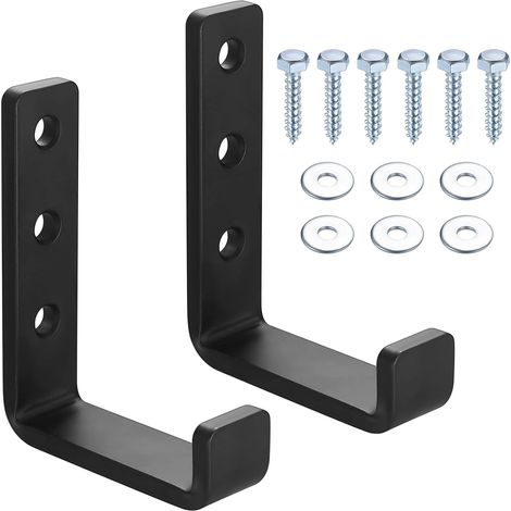 2 Stück robuste Wandhaken, J-Haken für die Garage, schwarze Universal-Schraubhaken, Garderobenhaken, stabile Haken zum Aufhängen, Wandhalterung für sperrige Gegenstände (2 Stück ausziehbar) (1/5)