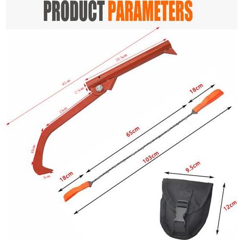 tronçonneuse à main (orange) + arrache-bûches Scie à chaîne portative, outil de transport de bois de chauffage pour le camping, scie à chaîne, scie à fil, outil de survie (1/5)