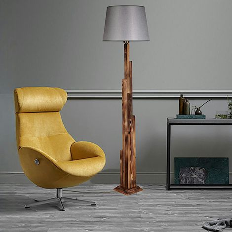 Pier Import – Lampadaire salon en bois massif de pin – Abat-jour en tissu gris – Hauteur 165 cm – Protection IP20 pour intérieur (1/3)