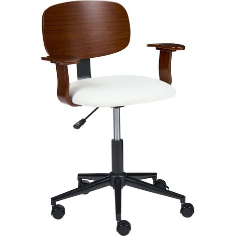 Silla de oficina elegante función giratoria ajustable madera contrachapada asiento de piel sintética marrón oscuro y blanco Gunnison (1/5)