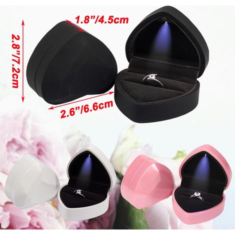 Boîte à bague LED en forme de cœur, boîte à bague de fiançailles, coffret cadeau de bijoux, demande en mariage, mariage, Saint-Valentin, anniversaire, Noël, fête des mères, cadeau de Thanksgiving (bla