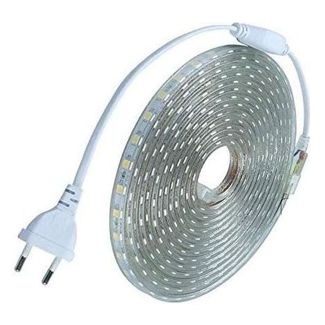Kit complet ruban led 5 mètres 220V silicone étanche IP68 blanc froid 6000°K SMD5050 60led/m - pas besoin de transfo Largeur 8mm (1/5)