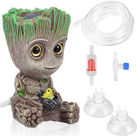 Décoration Aquarium Groot - 1 Pièce - Résine - Bulleur Intégré - Pour Poissons Tropicaux - Vert (1/5)
