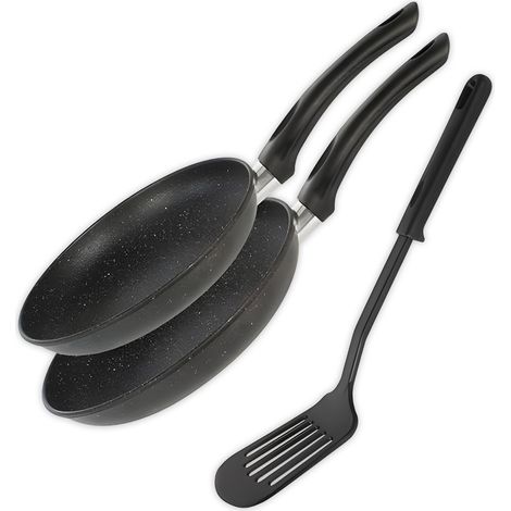 Set 2 Padelle Antiaderenti 20-24cm E Spatola Forata – Linea Augusta Effetto Marmo