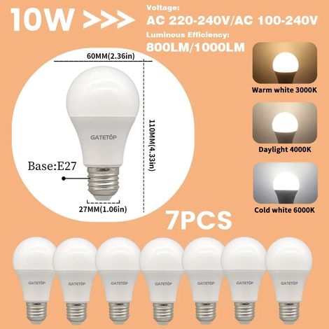 Lampes de croissance pour plantes (Lot de 7 ampoules LED E27 10 W, lumière du jour 4000 K, AC 220-240 V) Équivalent à une ampoule à incandescence de 100 W, ultra-lumineuse pour le salon (1/5)