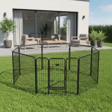 Mucola – Parc pour chiots 80x60CM – 8 éléments en métal – Clôture extérieure avec porte et toit – Facile à assembler et à nettoyer (1/5)