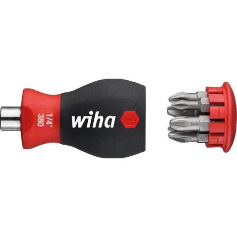 Wiha Giravite con portainserti a magazzino, magnetico Pozidriv, Phillips, con 6 inserti, Stubby, 1/4" (33741) (1/2)