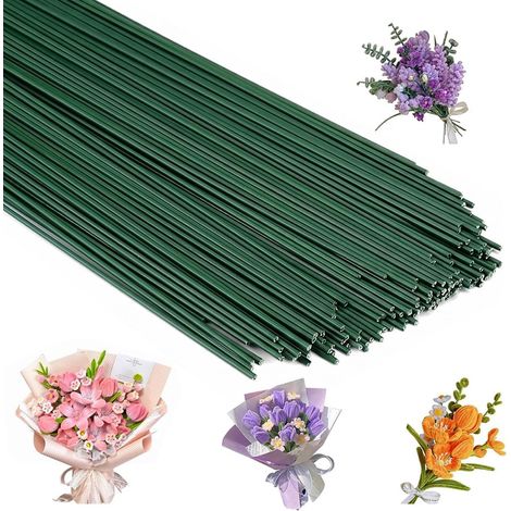 50 Tiges Fleur Artificielle, Tiges Fil de Fer Gainées Vert, Souples et Faciles à Courber et à Fixer, Pour Composition Florale Artificielle et Fabrication de Fleurs Artisanales (1/5)