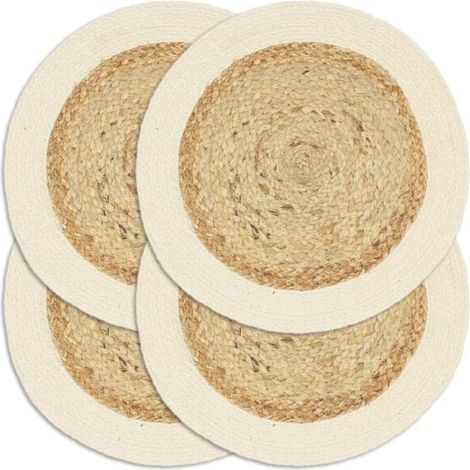 Sets de table, lot de 4, couleur unie naturelle, 38 cm, ronds, mélange jute-coton (1/5)